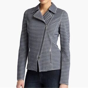 Lafayette 148 Julius Twill Moto Jacket
Asymmetrical Full Zip Striped Blue SZ 14